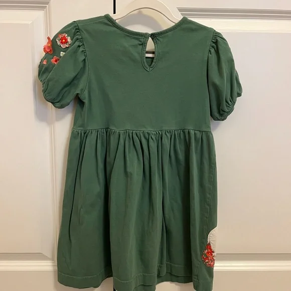 Mini Boden Jersey Appliqué Green Floral Girls Dress - Picture 3 of 3